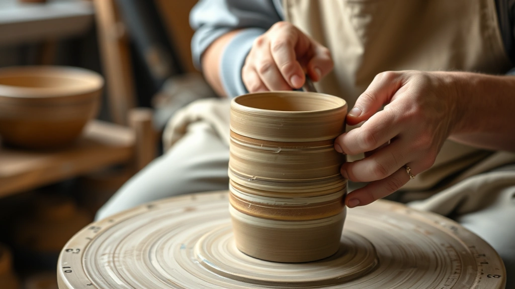 Potter shaping clay mug