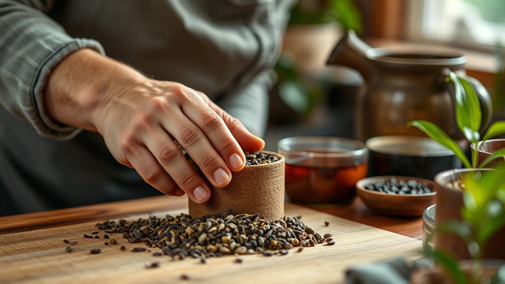 Artisan blending tea by hand